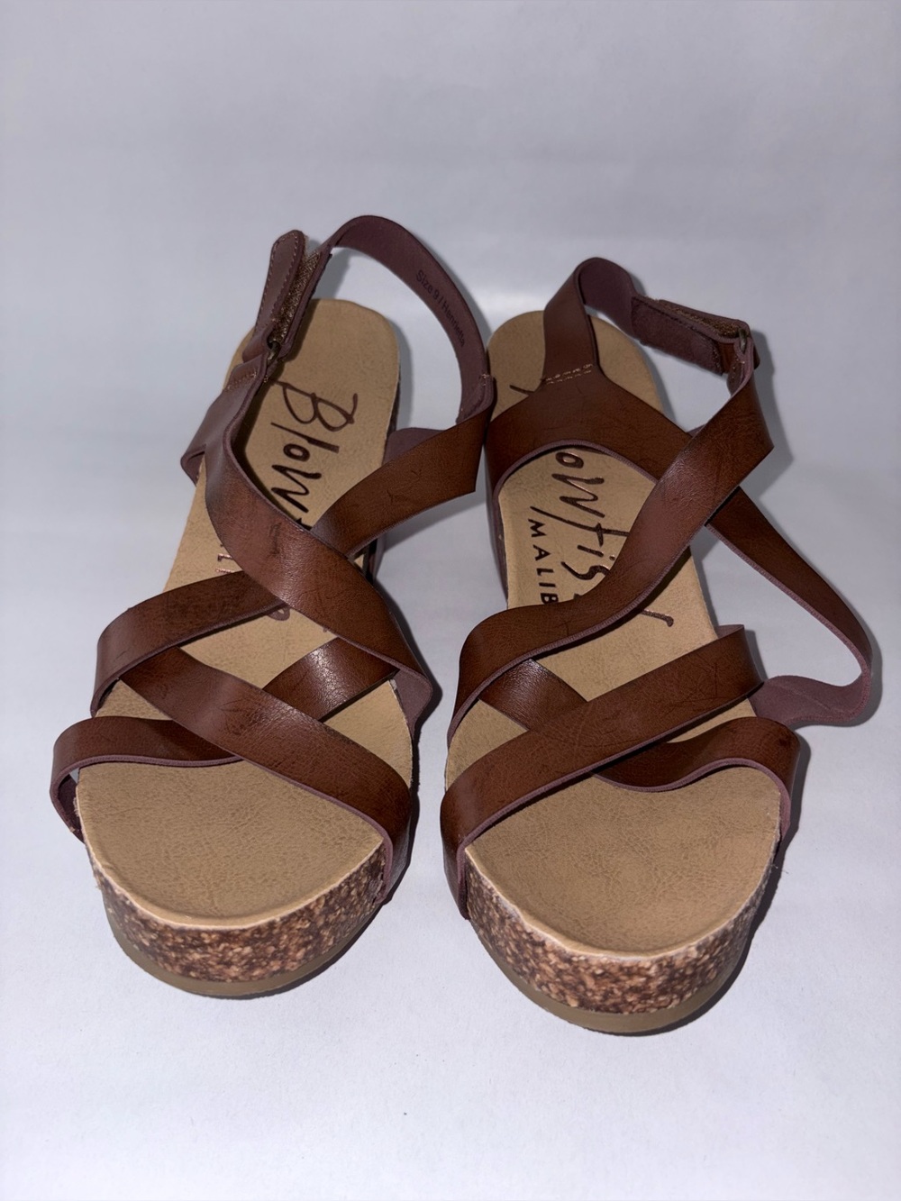 Blowfish Brown Cork Platform Strappy Sandals